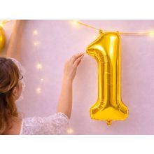 66 cm-es arany 1-es számú fólia lufi születésnapi dekorációhoz, önzáró szeleppel