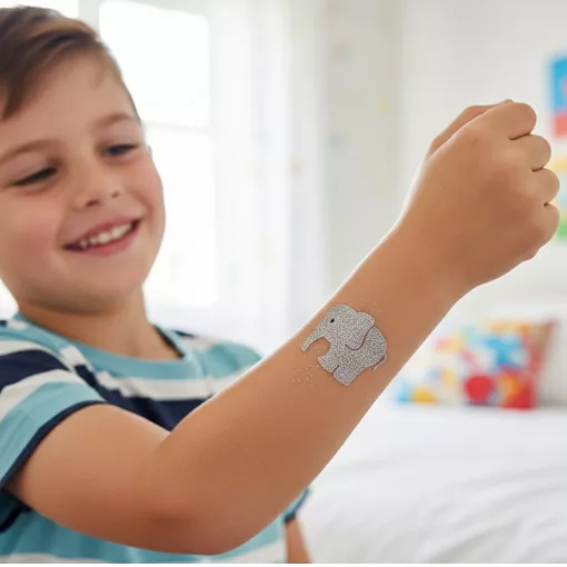 Cuki bébi kis elefánt mintájú öntapadós sablon csillámtetováláshoz, arcfestéshez