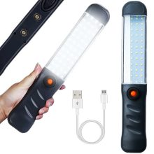 Erős műhelylámpa 48 LED COB technológiával, USB töltéssel, akasztóhoroggal és mágnessel rögzítve, sötét környezetben világít
