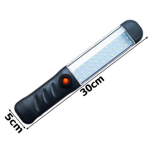 Erős műhelylámpa 48 LED COB technológiával, USB töltéssel, akasztóhoroggal és mágnessel rögzítve, sötét környezetben világít