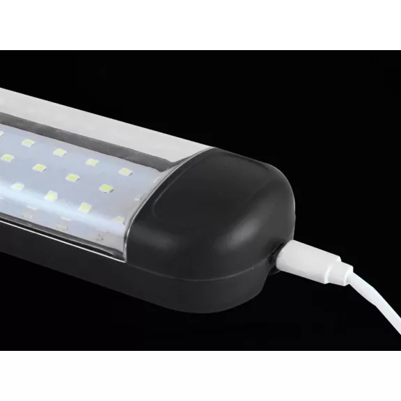 Erős műhelylámpa 48 LED COB technológiával, USB töltéssel, akasztóhoroggal és mágnessel rögzítve, sötét környezetben világít