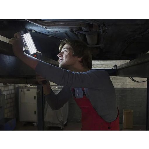 Erős műhelylámpa 48 LED COB technológiával, USB töltéssel, akasztóhoroggal és mágnessel rögzítve, sötét környezetben világít