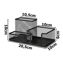 3 rekeszes fekete fémhálós asztali rendszerező tolltartóval