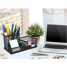 3 rekeszes fekete fémhálós asztali rendszerező tolltartóval