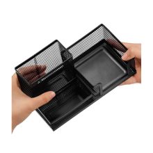 3 rekeszes fekete fémhálós asztali rendszerező tolltartóval