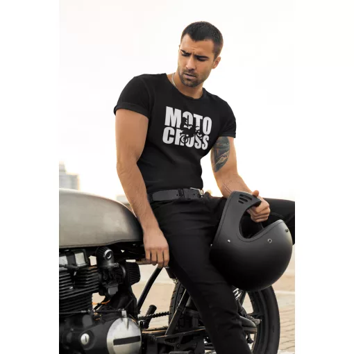 Kereknyakú póló, Motocross mintás, fekete, motoros póló, egyedi nyomtatás,