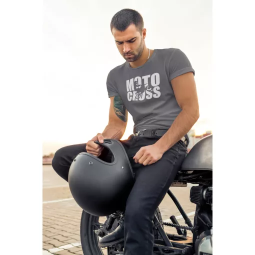 Kereknyakú póló, Motocross mintás, fekete, motoros póló, egyedi nyomtatás,