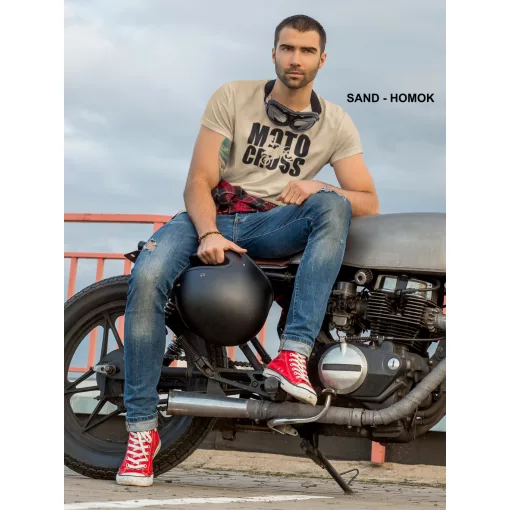 Kereknyakú póló, Motocross mintás, fekete, motoros póló, egyedi nyomtatás,