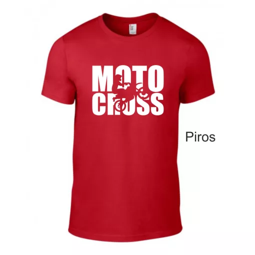 Kereknyakú póló, Motocross mintás, fekete, motoros póló, egyedi nyomtatás,
