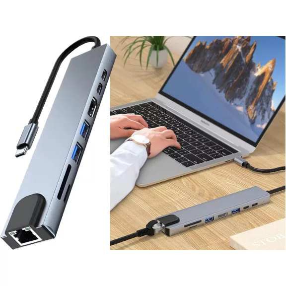 8 az 1-ben USB-C HUB Adapter