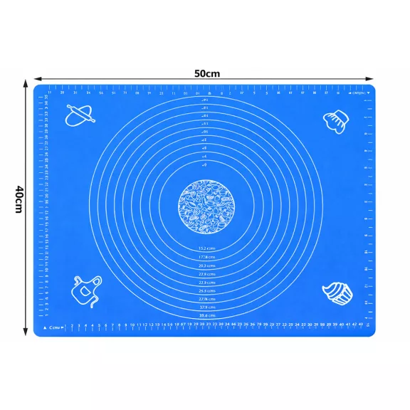 50x40 cm-es kék szilikon gyúrólap és nyújtószőnyeg mérőskálával