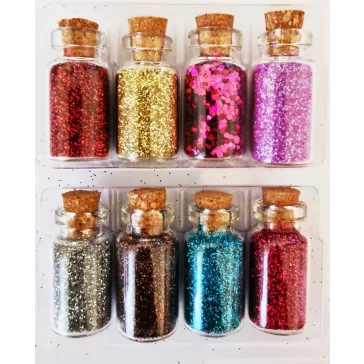 Csillámpor készlet mini üvegekben - 8db/készlet