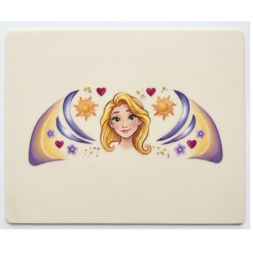 Aranyhaj (Rapunzel) mintás arcfestő sablon homlokra, 8x14 cm, többször használható műanyag stencil