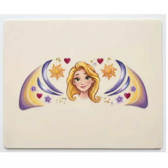 Aranyhaj (Rapunzel) mintás arcfestő sablon homlokra, 8x14 cm, többször használható műanyag stencil