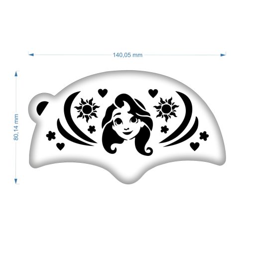 Aranyhaj (Rapunzel) mintás arcfestő sablon homlokra, 8x14 cm, többször használható műanyag stencil