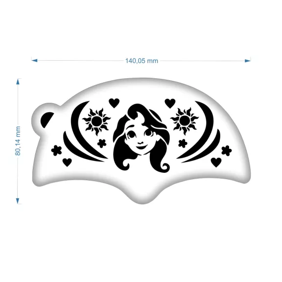 Aranyhaj (Rapunzel) mintás arcfestő sablon homlokra, 8x14 cm, többször használható műanyag stencil