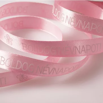   Boldog névnapot feliratos szatén szalag - 12 mm Rózsaszín