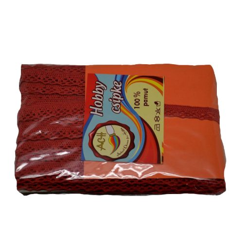 Csipke 100% pamut 1 cm-es piros