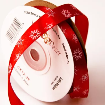   Karácsonyi hópehely mintás szatén szalagok - 12 mm több szín