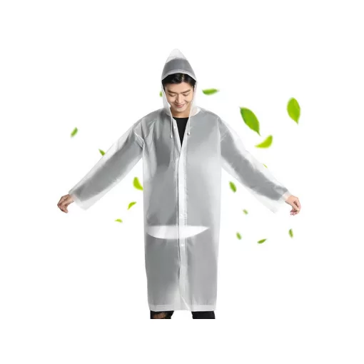 Esőkabát zsebbel, kapucnival Fehér