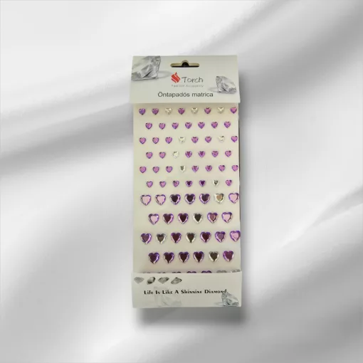 Szív Strasszkövek lila-ezüst 71 db/cs 