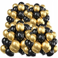 100 darabos fekete és arany latex lufi szett, dekoráció születésnapra és esküvőre