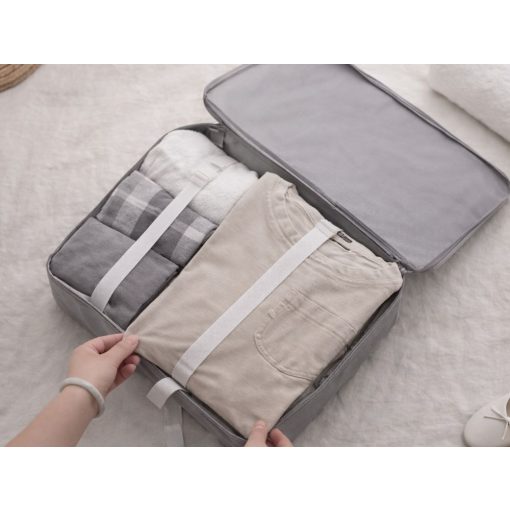 7 darabos szürke utazási bőröndszervező készlet különböző méretű hálós táskákkal