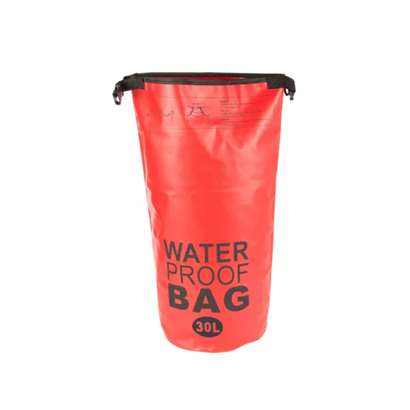 30 literes piros vízálló dry bag táska állítható hátizsák pántokkal és tekercses záródással vízi sportokhoz