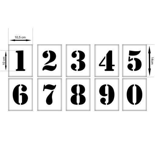Festősablon, stencil számok készlet 10cm-es 10db-os