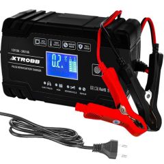 trobb 22463 automata akkumulátortöltő, 12V és 24V-os ólomakkumulátorokhoz, LCD kijelzővel, javítási funkcióval, fekete színben