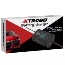trobb 22463 automata akkumulátortöltő, 12V és 24V-os ólomakkumulátorokhoz, LCD kijelzővel, javítási funkcióval, fekete színben