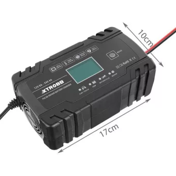 trobb 22463 automata akkumulátortöltő, 12V és 24V-os ólomakkumulátorokhoz, LCD kijelzővel, javítási funkcióval, fekete színben