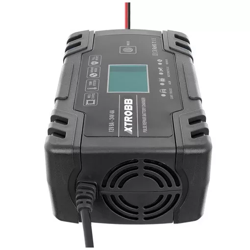 trobb 22463 automata akkumulátortöltő, 12V és 24V-os ólomakkumulátorokhoz, LCD kijelzővel, javítási funkcióval, fekete színben