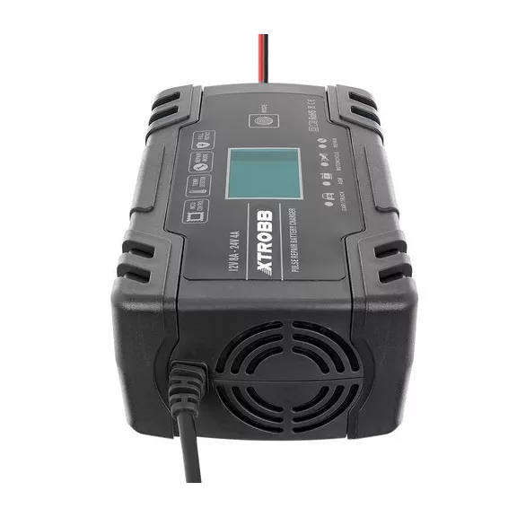 trobb 22463 automata akkumulátortöltő, 12V és 24V-os ólomakkumulátorokhoz, LCD kijelzővel, javítási funkcióval, fekete színben