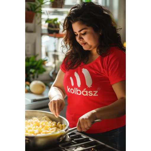 Kolbász mintás póló, vicces gasztronómiai ajándék, disznótoros póló, húsétel póló, pamut póló