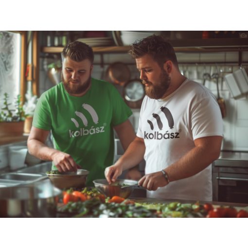 Kolbász mintás póló, vicces gasztronómiai ajándék, disznótoros póló, húsétel póló, pamut póló