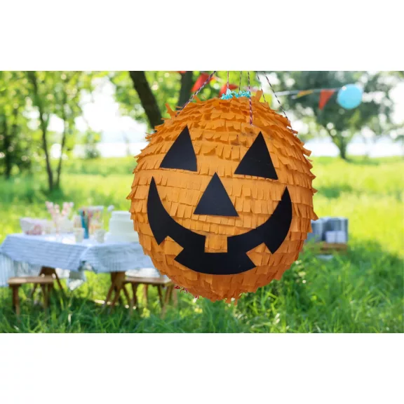 Vigyorgó narancssárga halloweeni tök alakú party pinata bulikra!