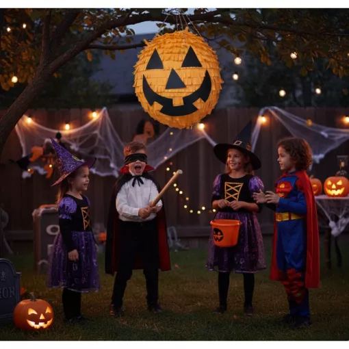 Vigyorgó narancssárga halloweeni tök alakú party pinata bulikra!