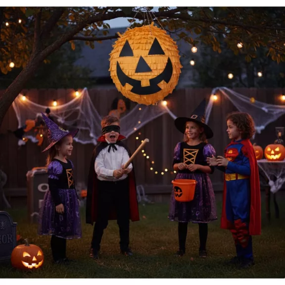 Vigyorgó narancssárga halloweeni tök alakú party pinata bulikra!