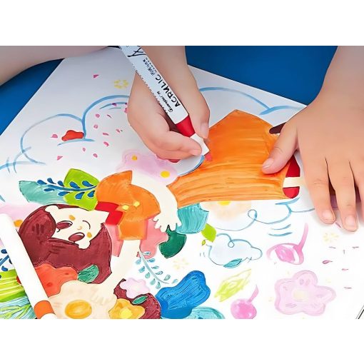 Akril marker készlet 12 színes darab, alkalmas üvegre, műanyagra, fémre és fára, tokkal együtt