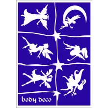 A5 méretű tündéres és angyalos csillámtetoválás sablonszett 7 darab mintával