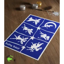 A5 méretű tündéres és angyalos csillámtetoválás sablonszett 7 darab mintával