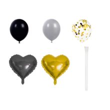 18 darabos elegáns fekete és arany lufi dekorációs készlet szív és konfettis lufikkal