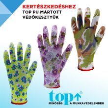 Pu mártott kertész kesztyű - virág mintás Zöld