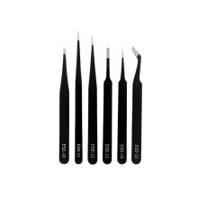 6 darabos matt fekete antisztatikus precíziós csipeszkészlet különböző hegyformákkal