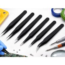 6 darabos matt fekete antisztatikus precíziós csipeszkészlet különböző hegyformákkal