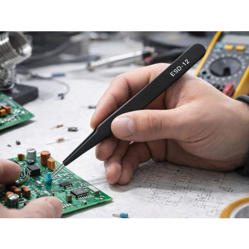 6 darabos matt fekete antisztatikus precíziós csipeszkészlet különböző hegyformákkal