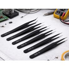 6 darabos matt fekete antisztatikus precíziós csipeszkészlet különböző hegyformákkal