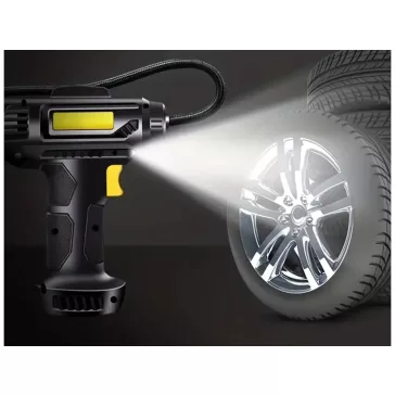 Autós kompresszor, 12V kerékfújó pumpa, 10 bar, 120W, LED világítás, hordozható autópumpa, labdákhoz, matracokhoz,  nyomásmérővel