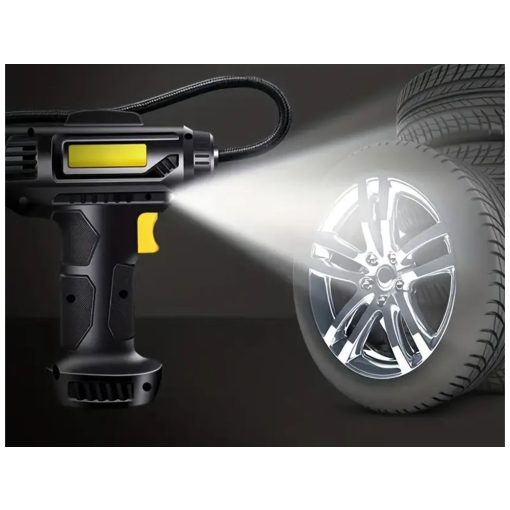 Autós kompresszor, 12V kerékfújó pumpa, 10 bar, 120W, LED világítás, hordozható autópumpa, labdákhoz, matracokhoz,  nyomásmérővel